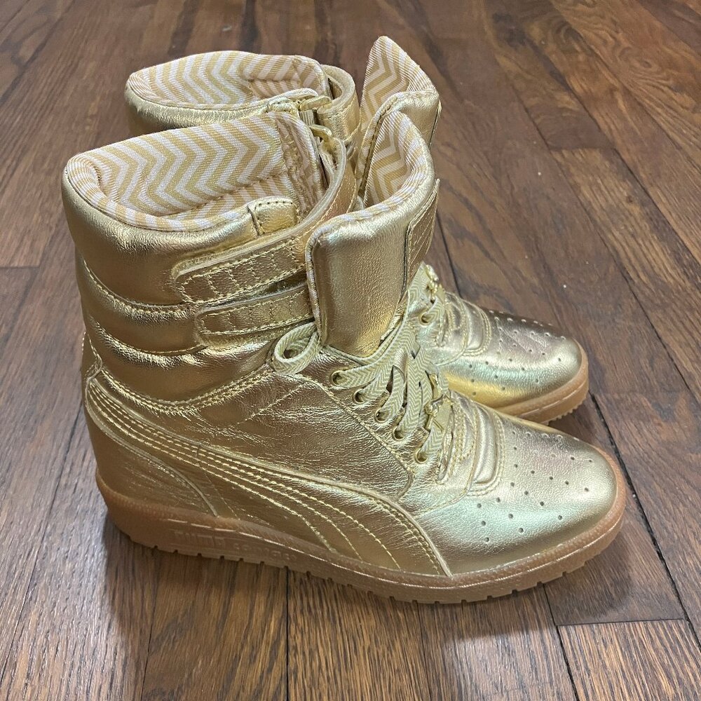 Puma CONTACT SKY WEDGE gold hidden wedge sneakers US 6/EU 36/UK 3.5/CM 22.5 NEW